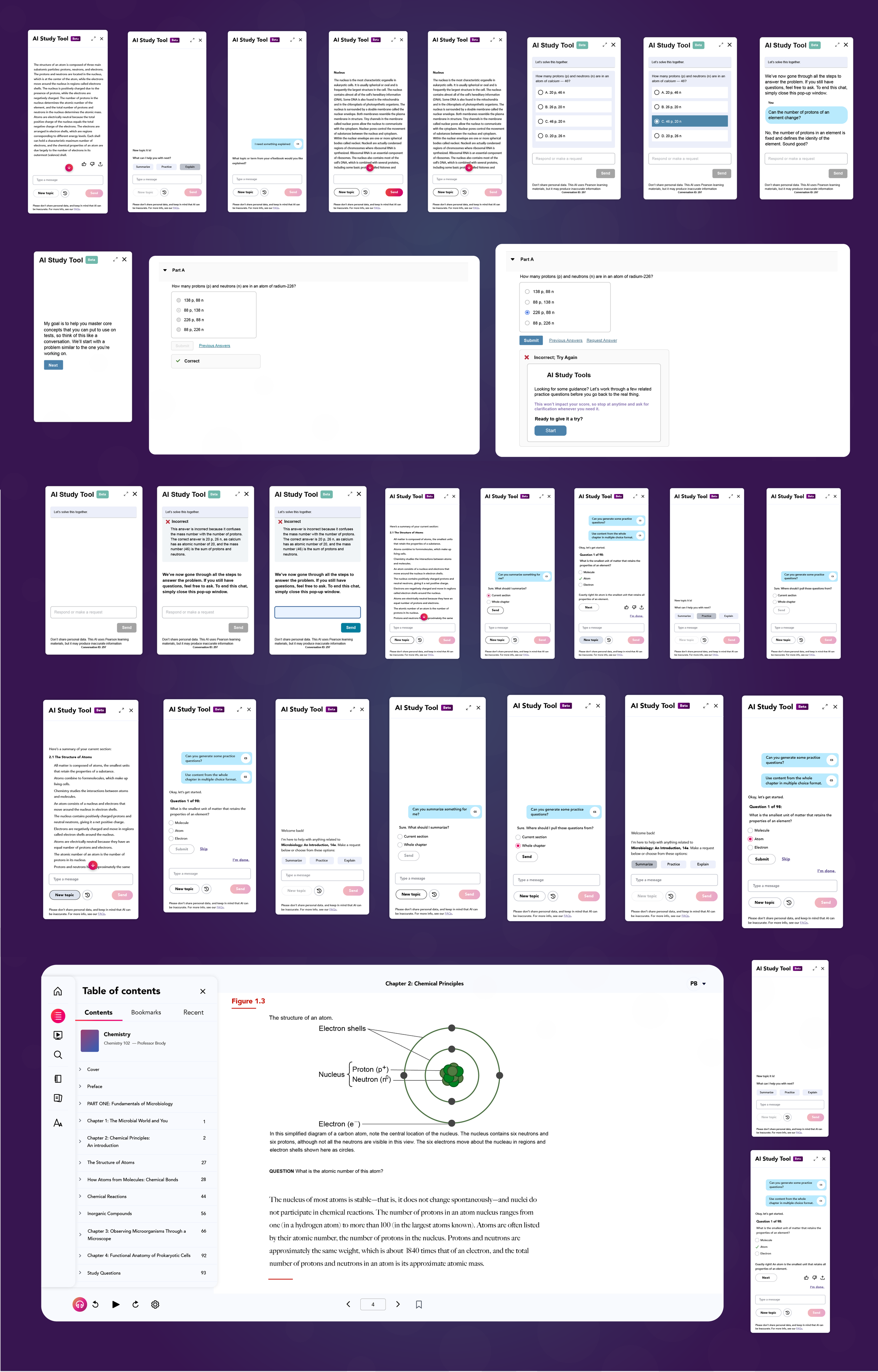 UI graphics built for the AI Study Tool in-product experience