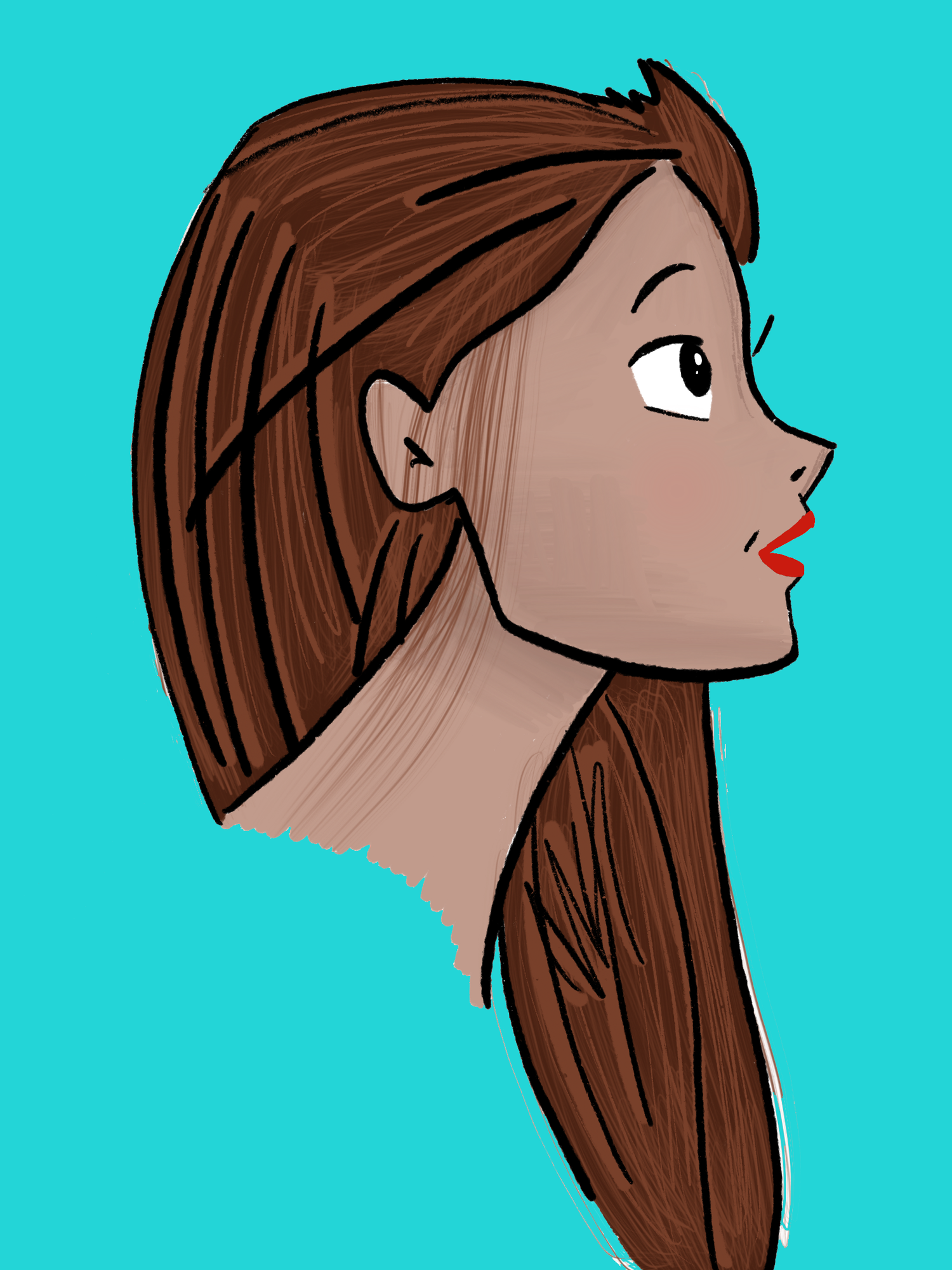 A Girl and Her Dreams: a girl with brown hair in profile on a teal background