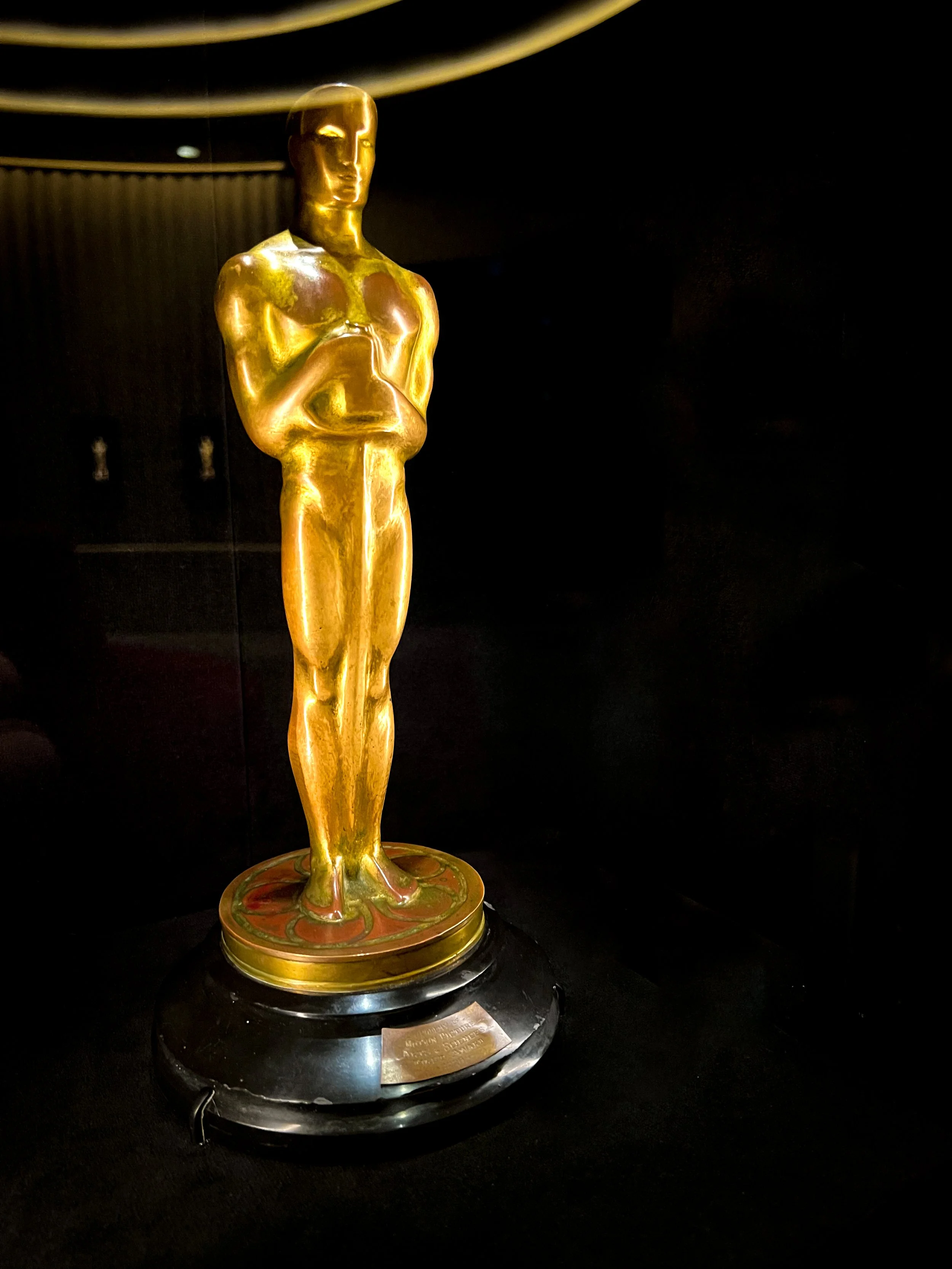 Oscar statuette on display at the Academy Museum of Motion Pictures