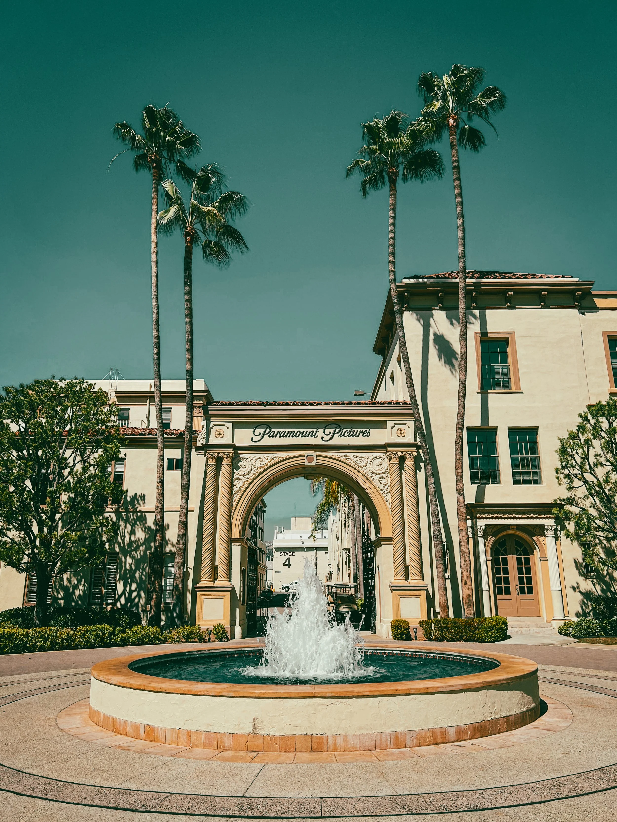 Paramount Pictures entrance gate and fountain