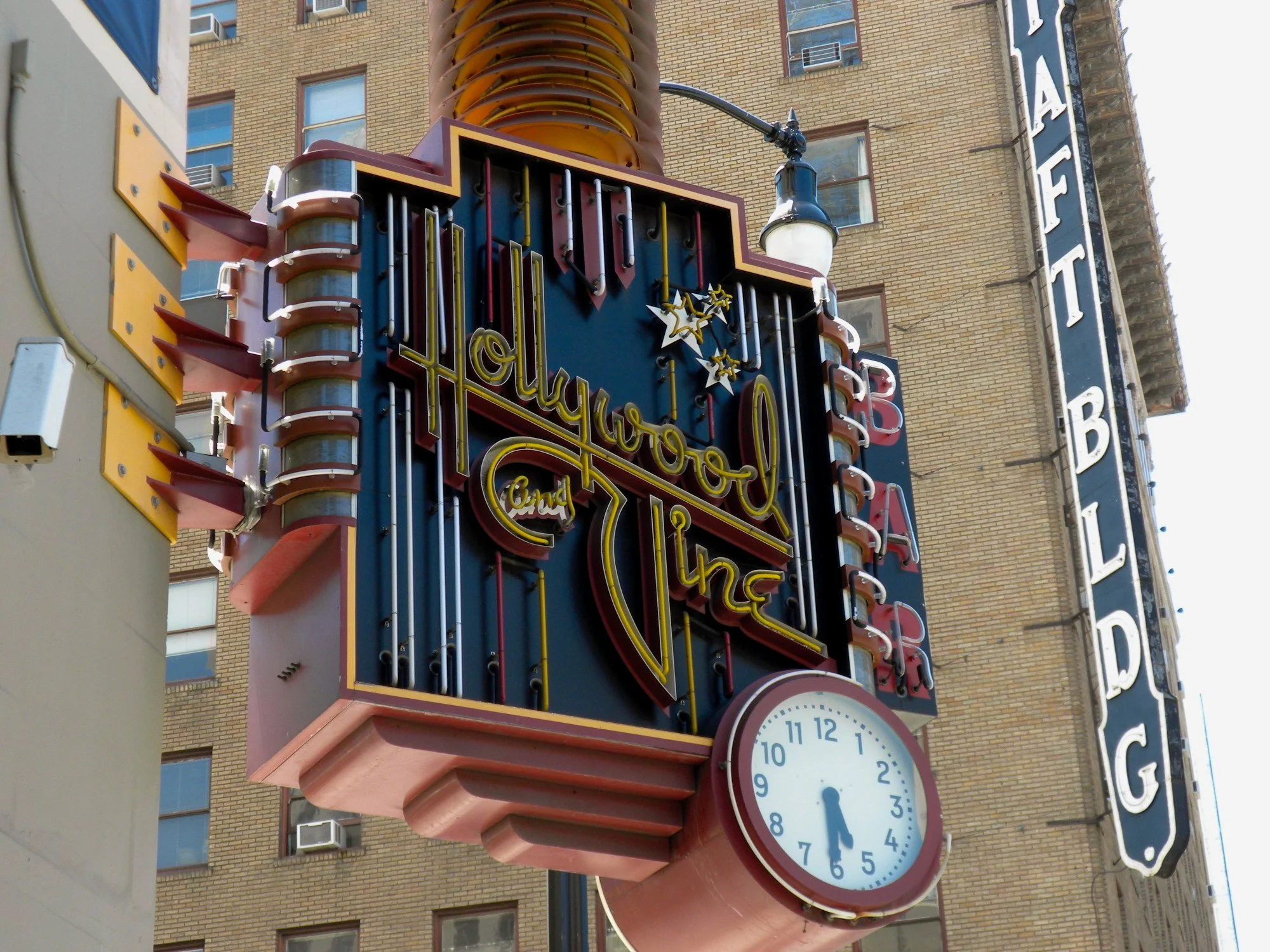 Hollywood and Vine vintage neon sign and clock