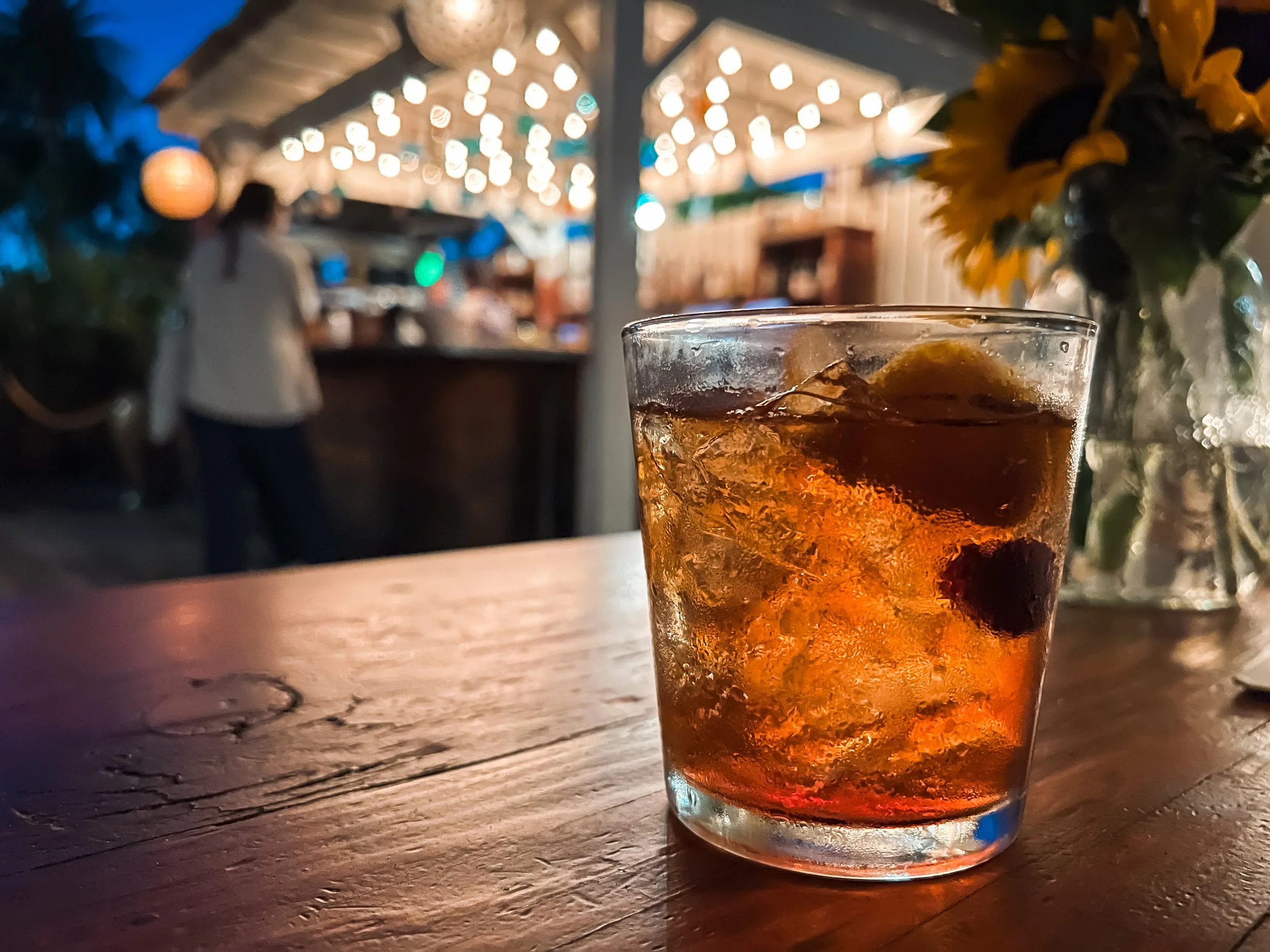Cocktail and sunflowers at The Bungalow in Santa Monica