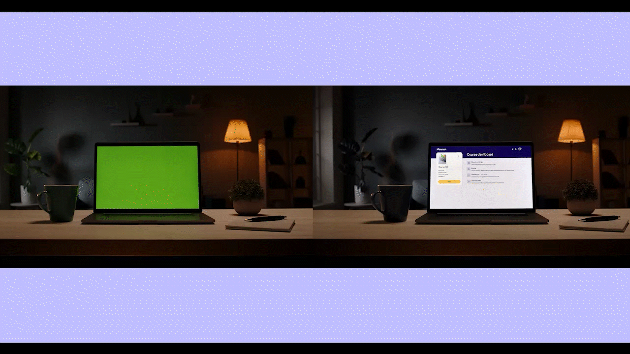 Composite shot placing the Pearson course dashboard on a laptop screen