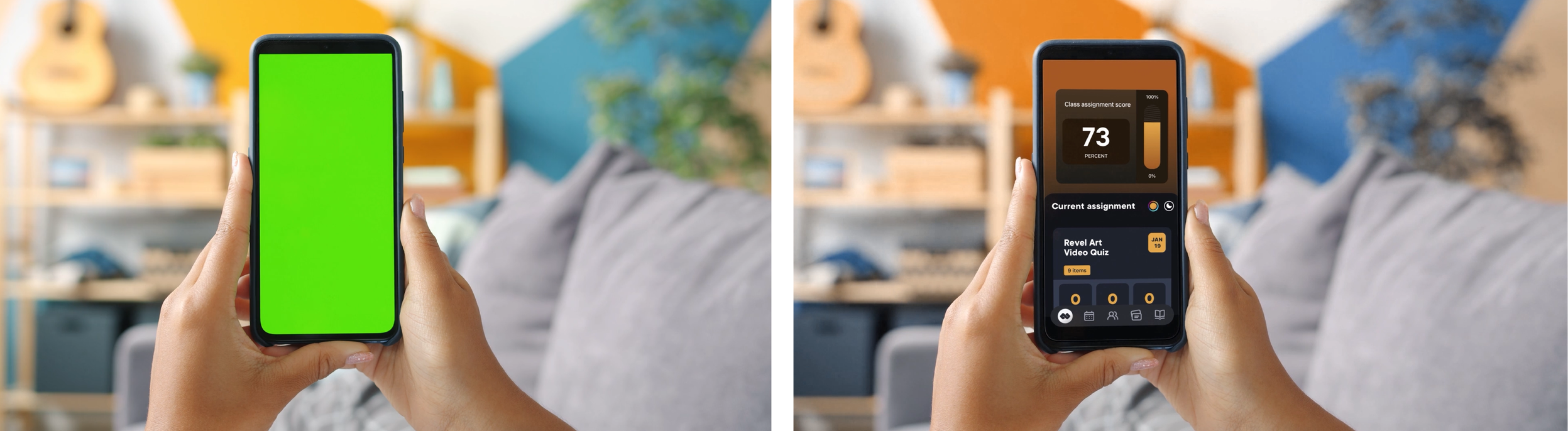 Before and after composite, chroma key and motion tracking on stock footage