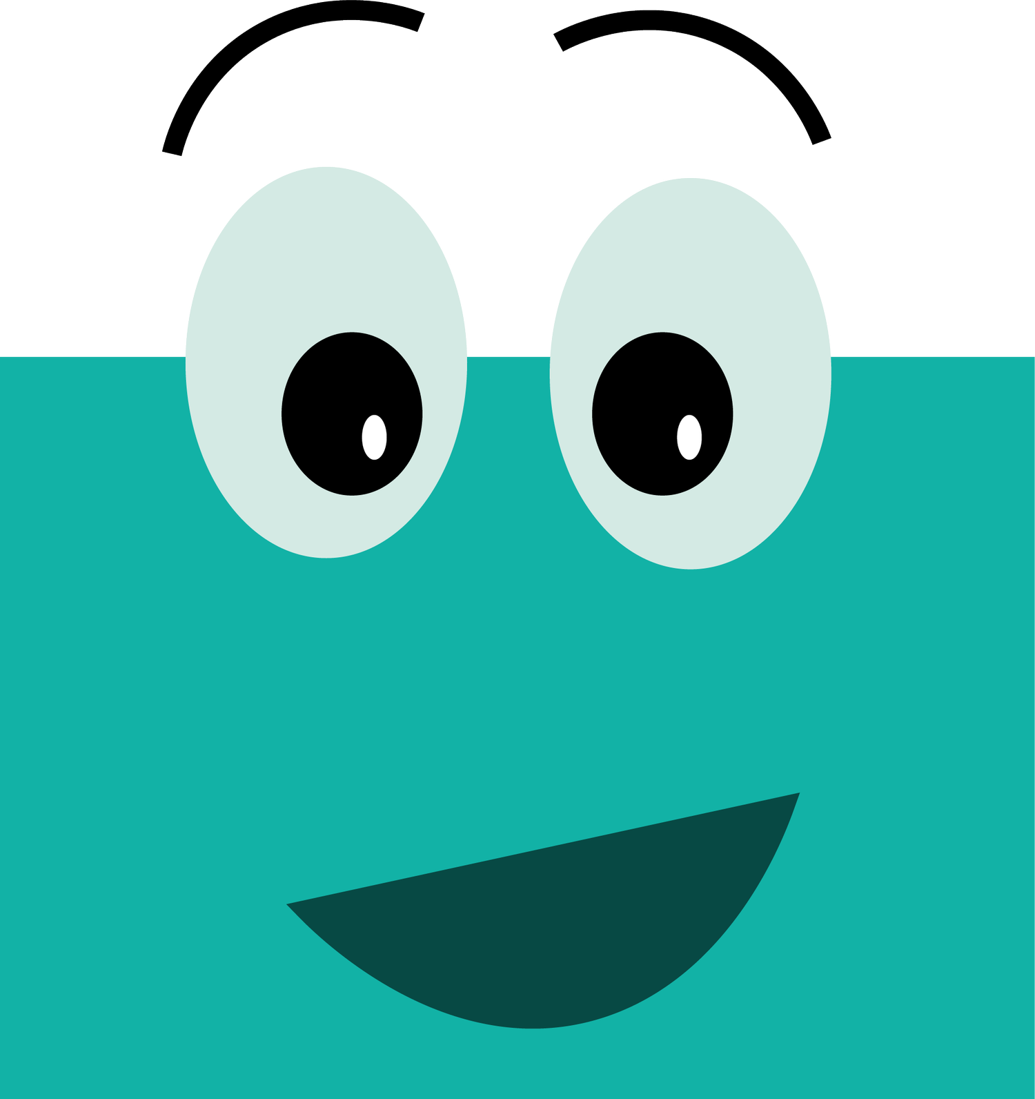 Vector illustration of Blocky, a teal rectangular character with big eyes and a smile