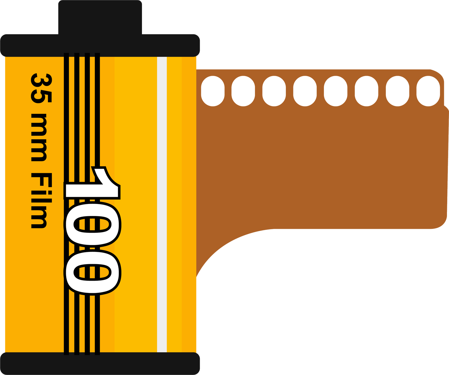 Vector illustration of a 35mm film canister with film leader