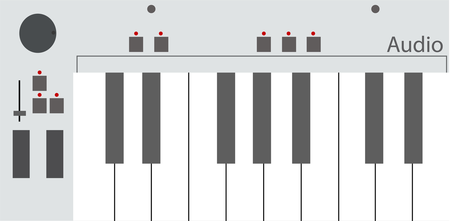 Vector illustration of a synthesizer keyboard with knobs and buttons